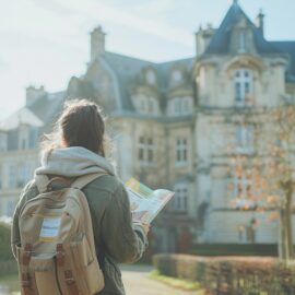 Famille explorant diverses options d'écoles et d'éducation à Clermont-Ferrand pour réussir leur installation