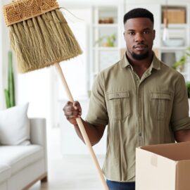 Aide ménagère professionnelle emballant soigneusement des cartons pour faciliter le déménagement à Clermont-Ferrand.