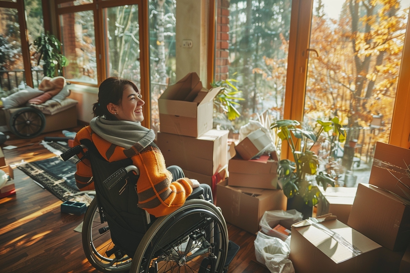 Personne en fauteuil roulant consultant un conseiller financier sur les aides de déménagement disponibles à Clermont-Ferrand pour les personnes handicapées
