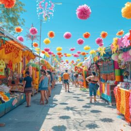 Participants joyeux à un festival coloré de Clermont-Ferrand, célébrant les festivités locales dans une ambiance vibrante